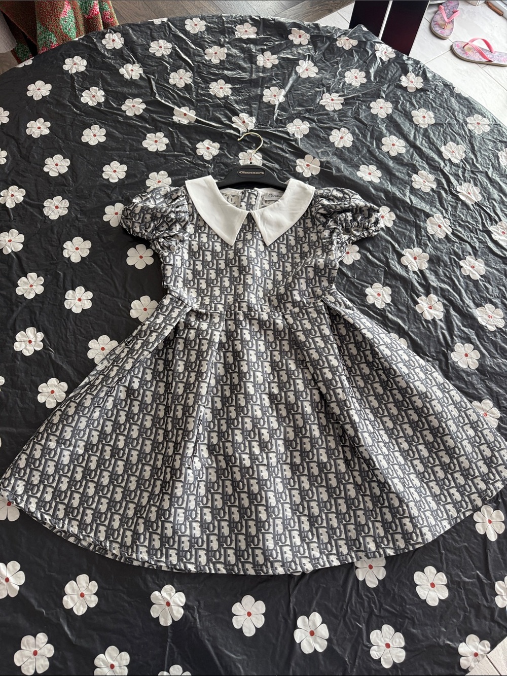 Dior Black and White Monogram Peter Pan Collar Dress